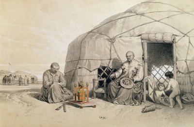 Kalmuks with a Prayer Wheel, Siberia, illustration from 